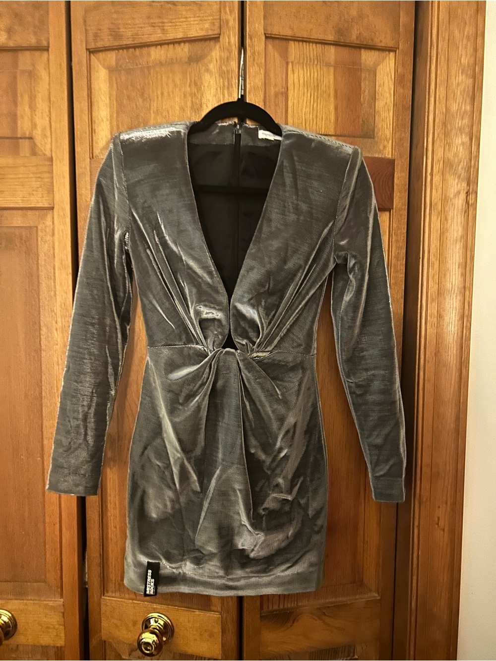 Mistress Rocks Women’s Sz XS Silver Y2K Inspired Mini Dress W/ Cutout Details